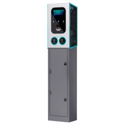 Borne de recharge double Raedian GEMINI 2 x 22 kW - paiement sans contact Nayax - avec poteau et protections